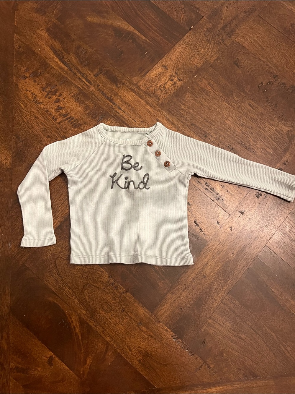Rabbit Moon Organics "Be Kind" Light Green Ribbed Long-Sleeve Top